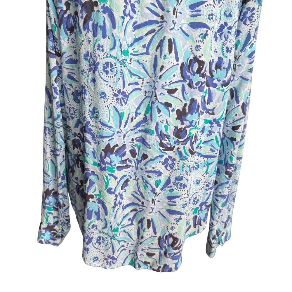 Lilly Pulitzer Floral Button Down Sz L Blue Green Resort Wear Vacation Coastal - Picture 10 of 16